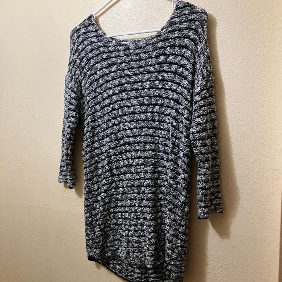 J. Jill Womens Black/White Chunky Knit 3/4 Sleeve Linen Blend Sweater Size Small - Picture 1 of 5